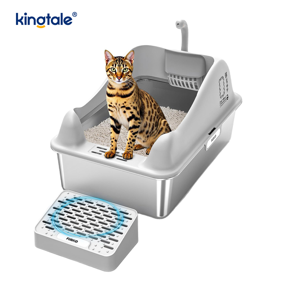 ステンレス鋼の猫用トイレ、フットペダル付き、金属製トイレ、ハイサイド、決して使用しないでください。