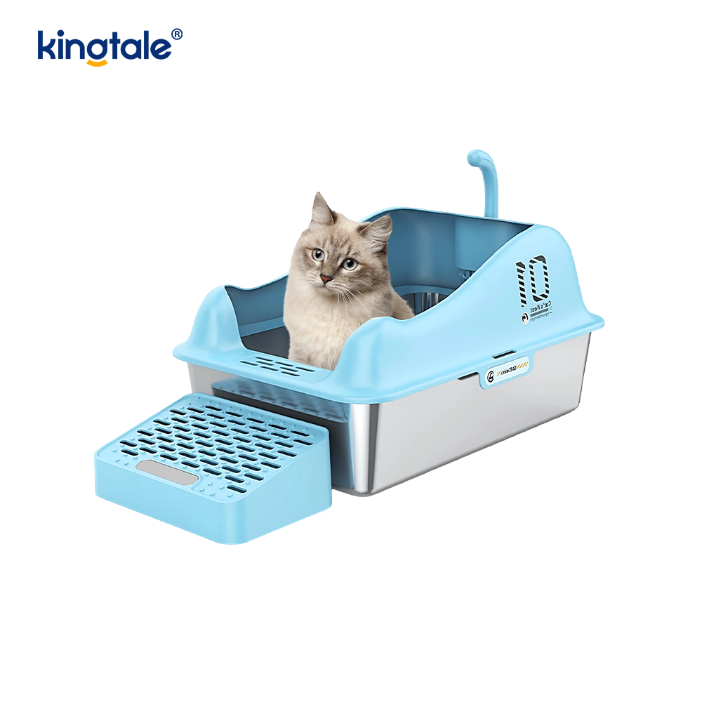 ステンレス鋼の猫用トイレ、フットペダル付き、金属製トイレ、ハイサイド、決して使用しないでください。