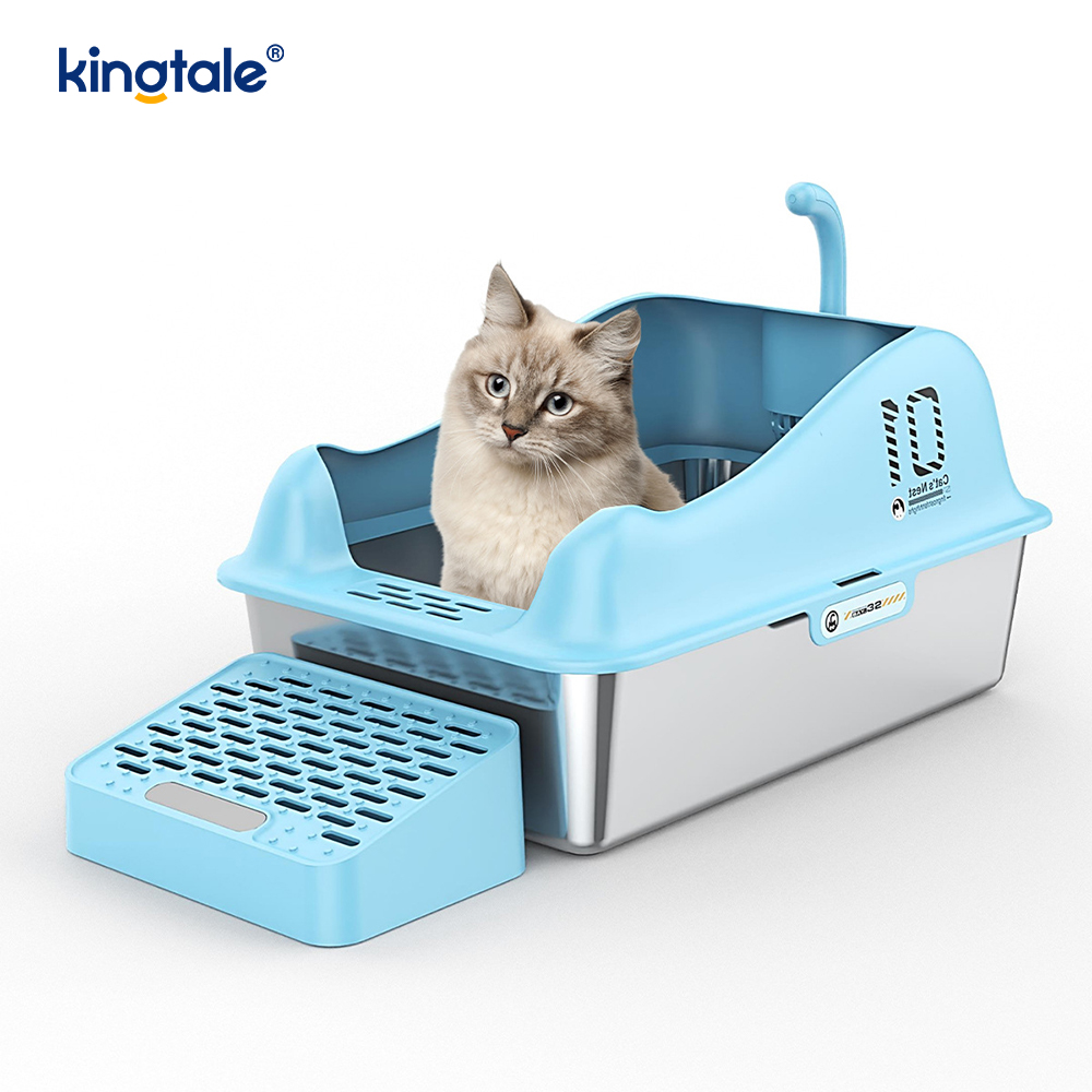 ステンレス鋼の猫用トイレ、フットペダル付き、金属製トイレ、ハイサイド、決して使用しないでください。
