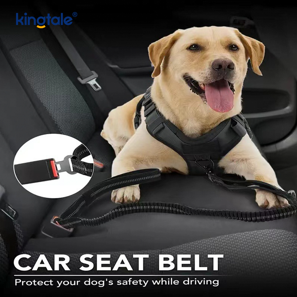 4 in 1 頑丈な犬用リード、カーシートベルトとソフトパッド入りハンドル付き